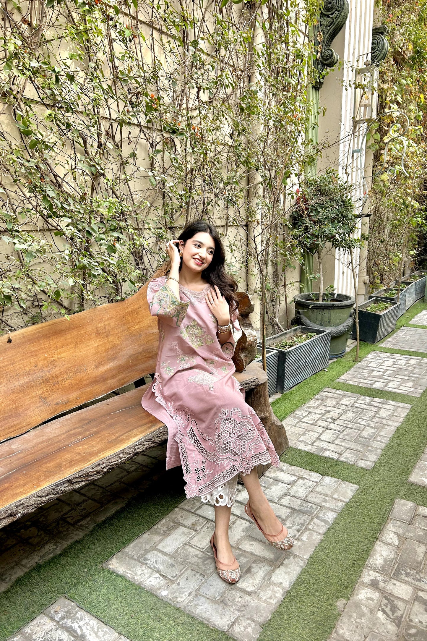 TEA PINK CUT WORK EMBROIDERED kurta pant