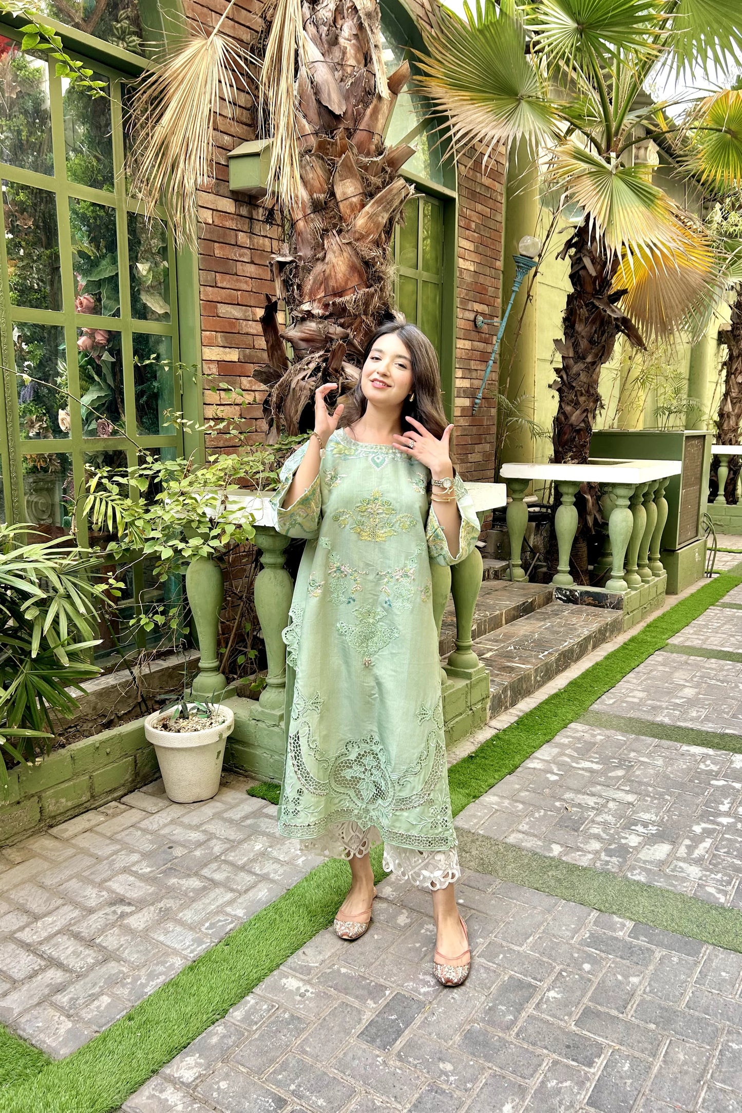 SAGE GREEN CUT WORK EMBROIDERED kurta pant