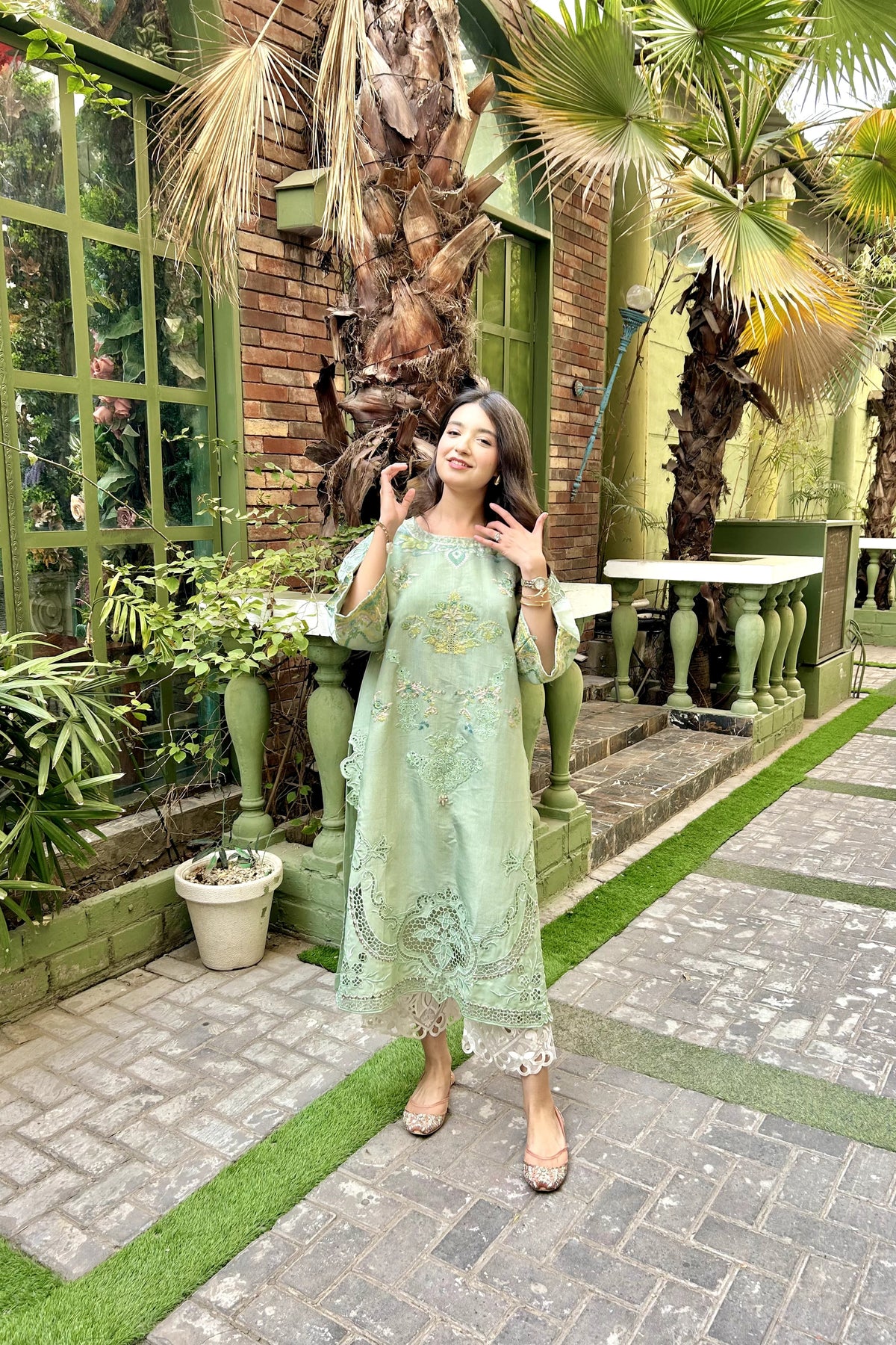 SAGE GREEN CUT WORK EMBROIDERED kurta pant