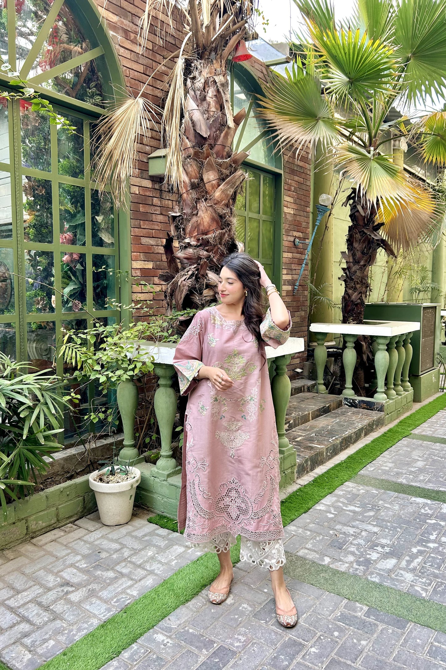 TEA PINK CUT WORK EMBROIDERED kurta pant