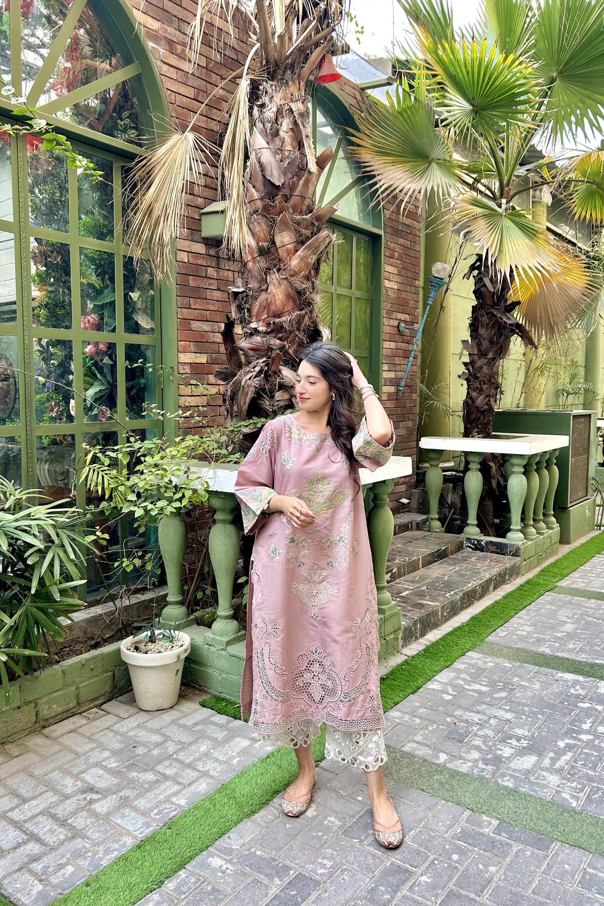 TEA PINK CUT WORK EMBROIDERED kurta pant