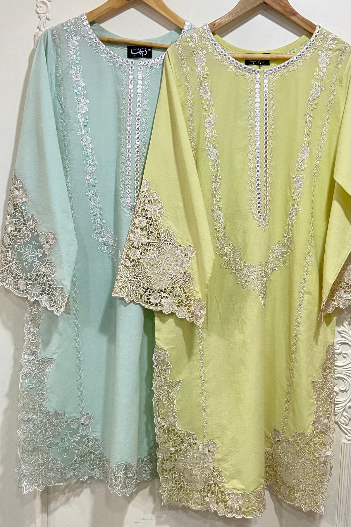 ice blue applique Kurta.