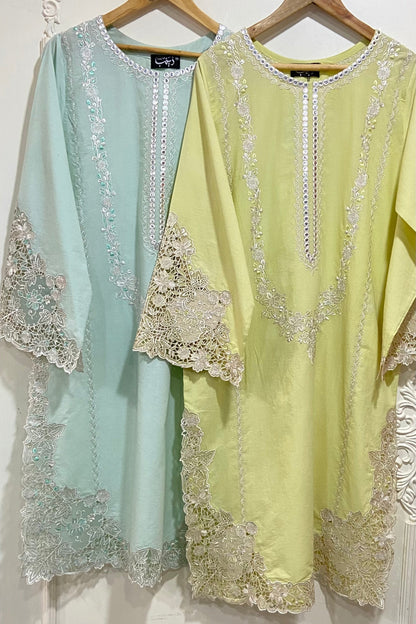 ice blue applique Kurta.