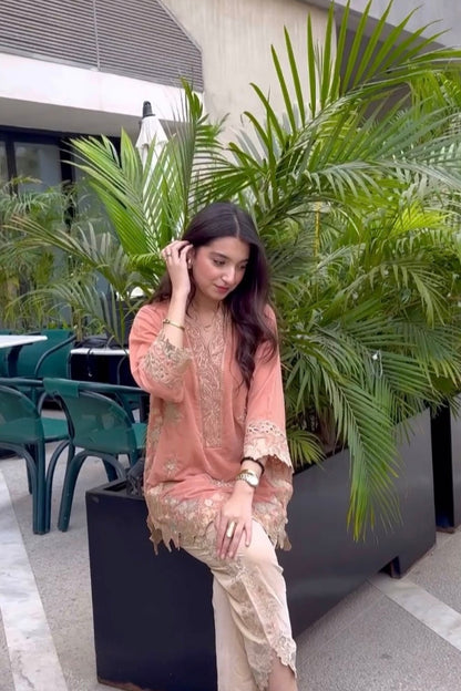 velvet co-ord   apricot pink