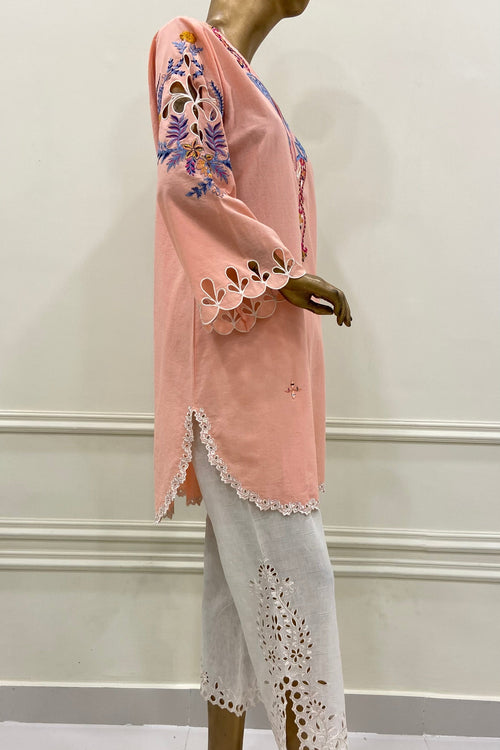 Peachy Pink & White Kurta