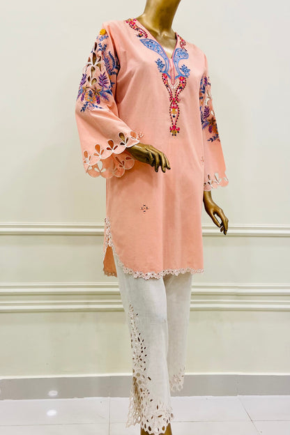 Peachy Pink & White Kurta