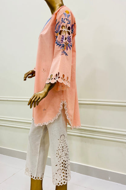 Peachy Pink & White Kurta