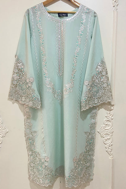 ice blue applique Kurta.
