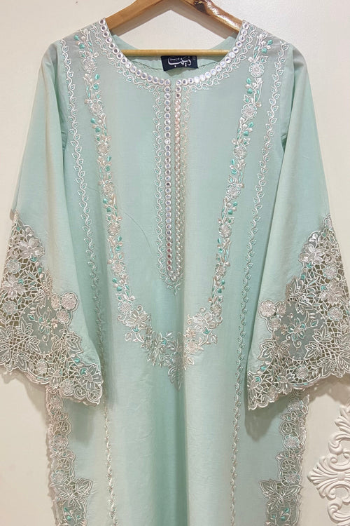 ice blue applique Kurta.