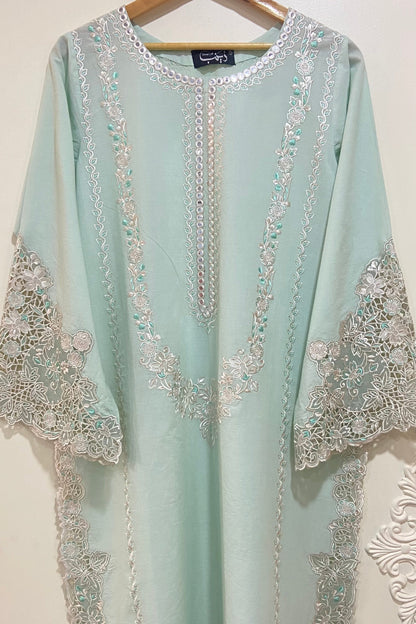 ice blue applique Kurta.