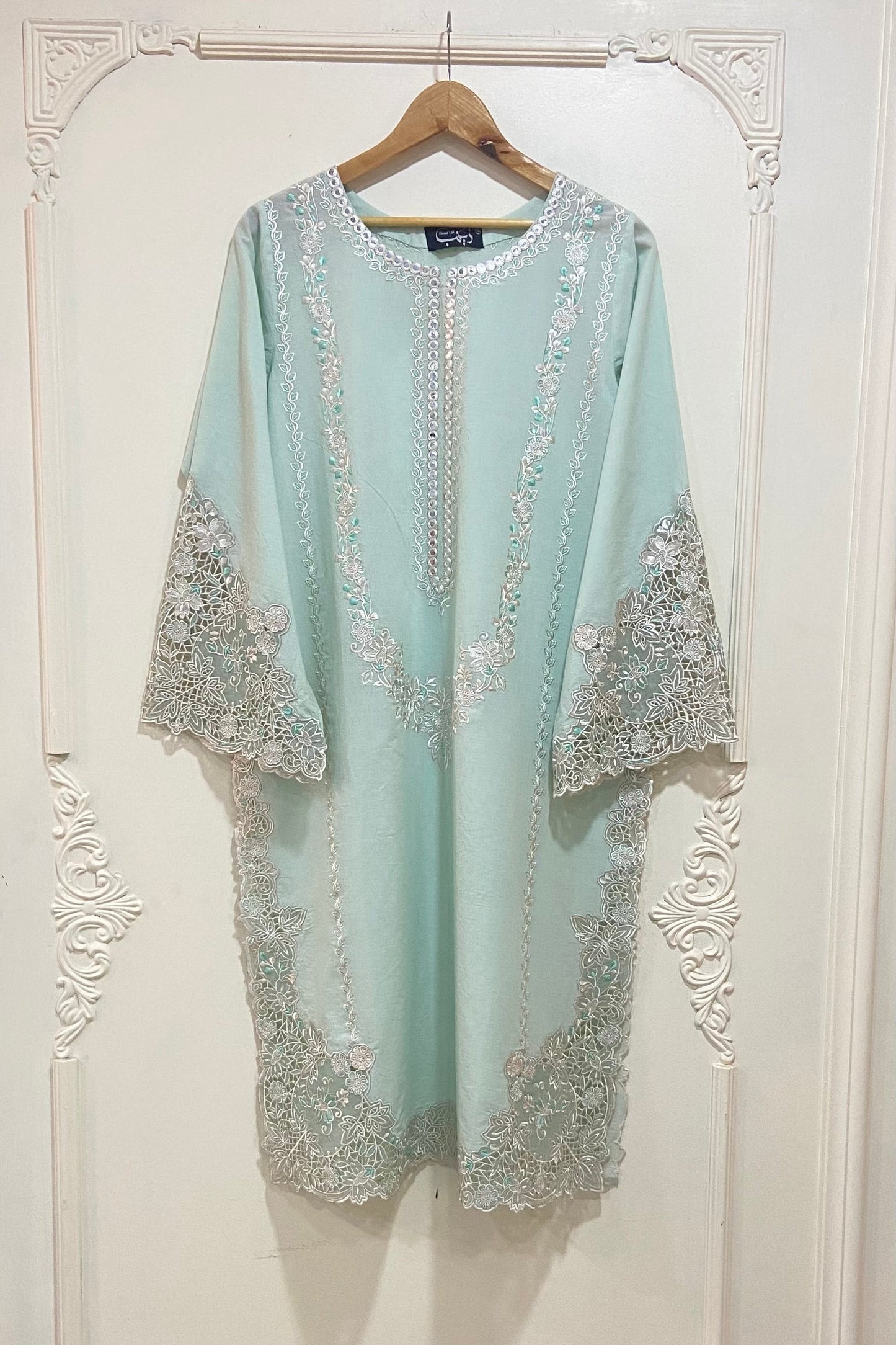 ice blue applique Kurta.