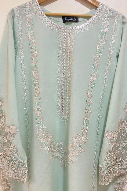 ice blue applique Kurta.