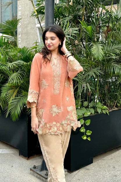 velvet co-ord   apricot pink