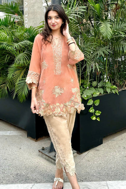 velvet co-ord   apricot pink
