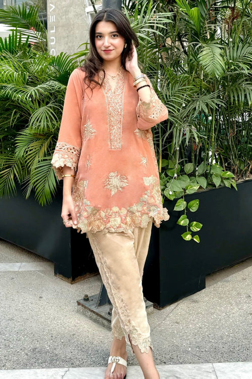 velvet co-ord   apricot pink