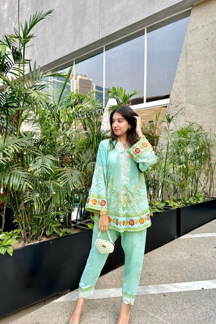 velvet-co-ord (aqua blue)