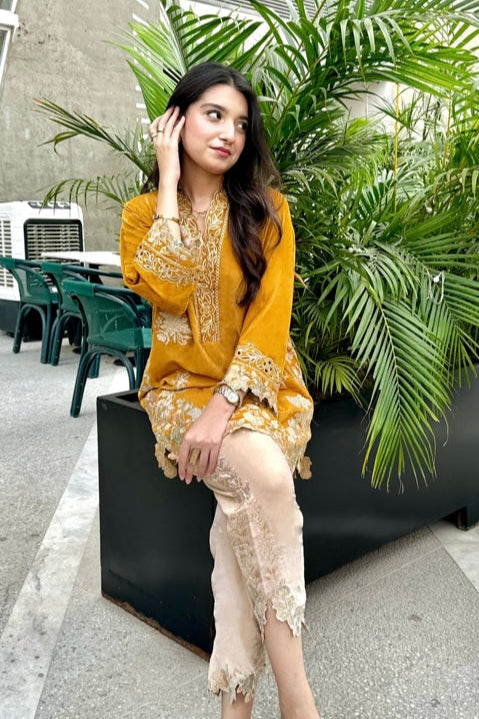 velvet co-ord   orange mustard