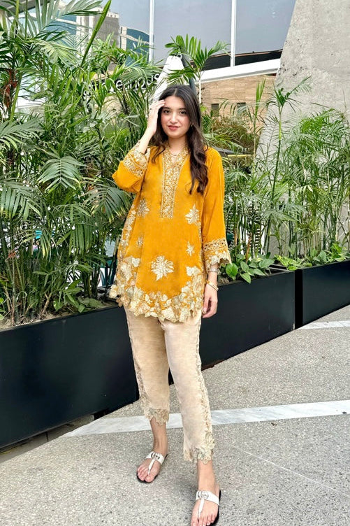velvet co-ord   orange mustard