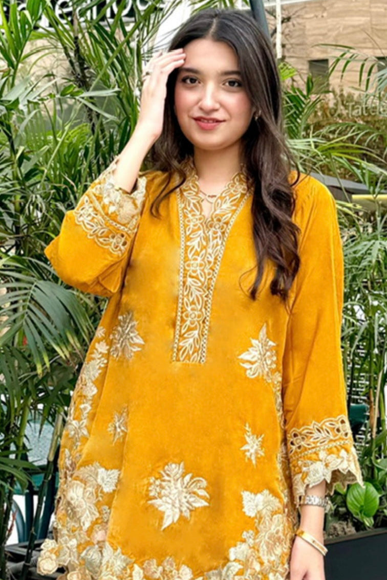 velvet co-ord   orange mustard