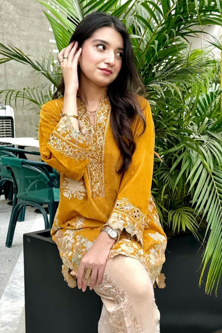 velvet co-ord   orange mustard