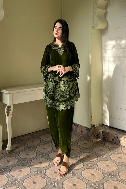 VELVET  DARK OLIVE CO-ORD