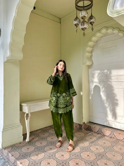 VELVET  DARK OLIVE CO-ORD