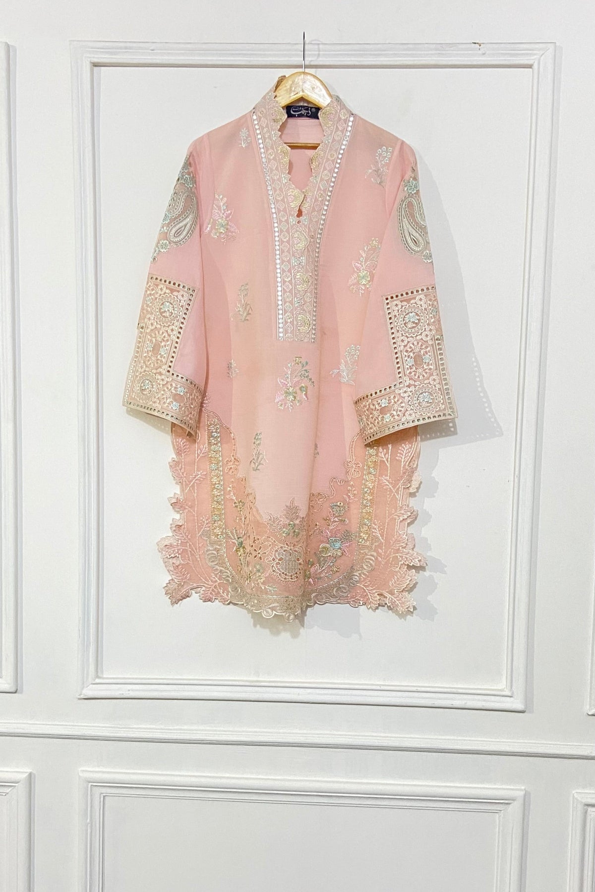 Peachy applique Kurta.