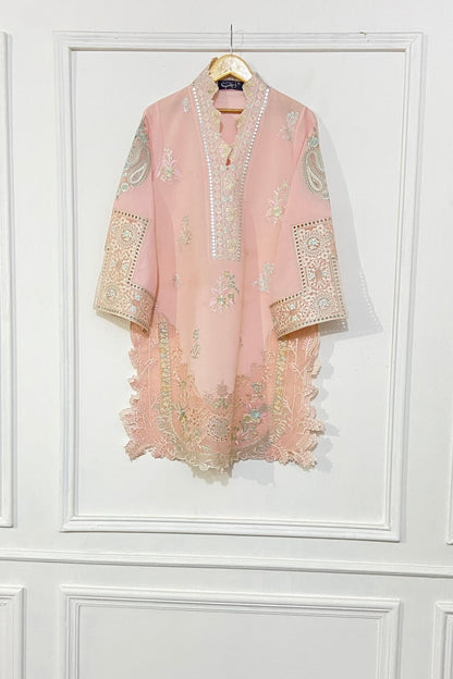 Peachy applique Kurta.
