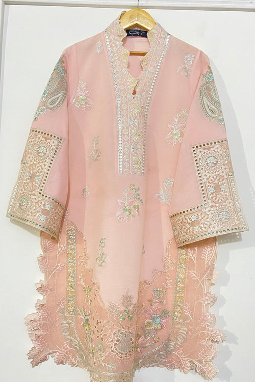 Peachy applique Kurta.