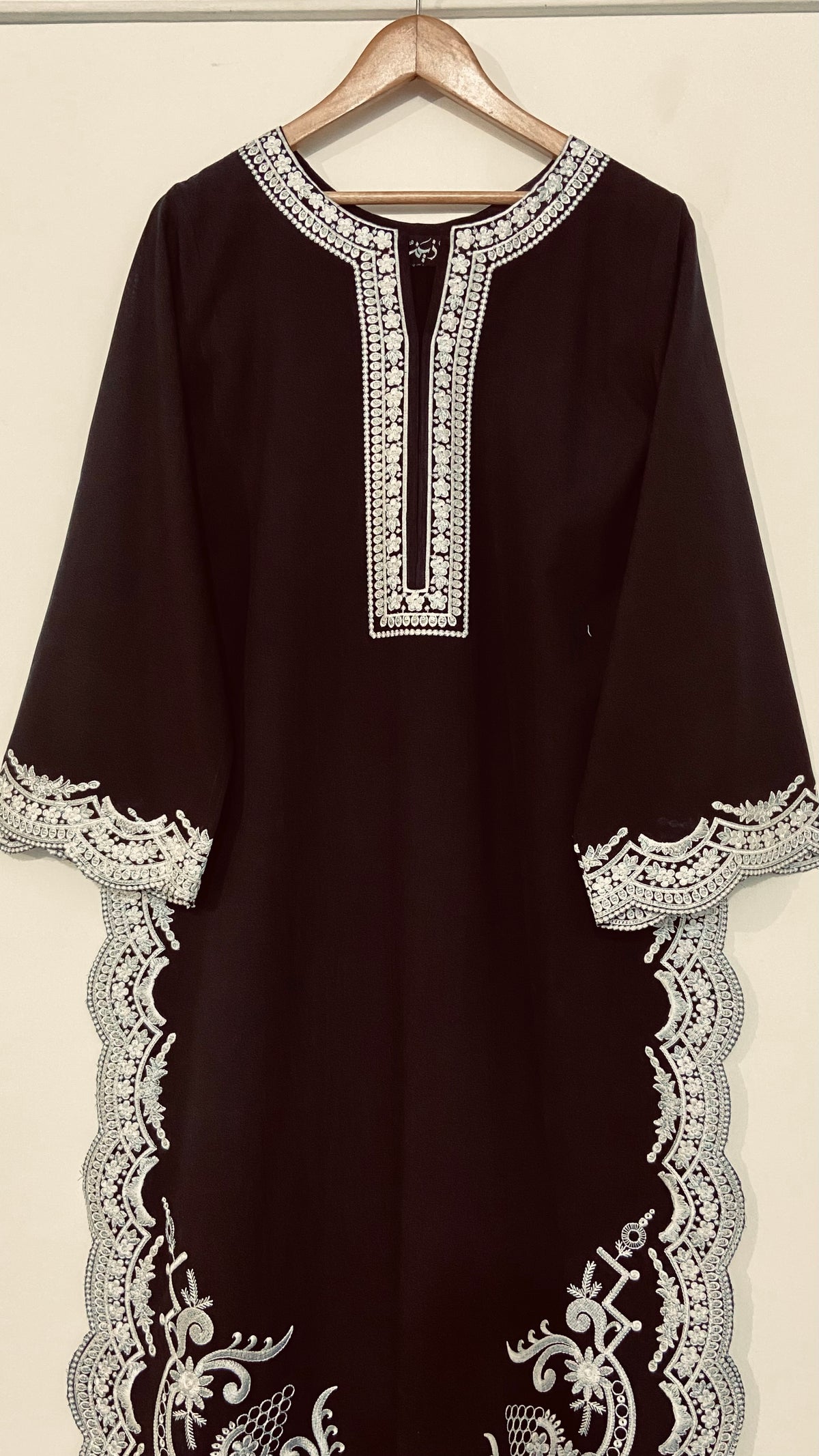 Black & White Embroidery Kurta