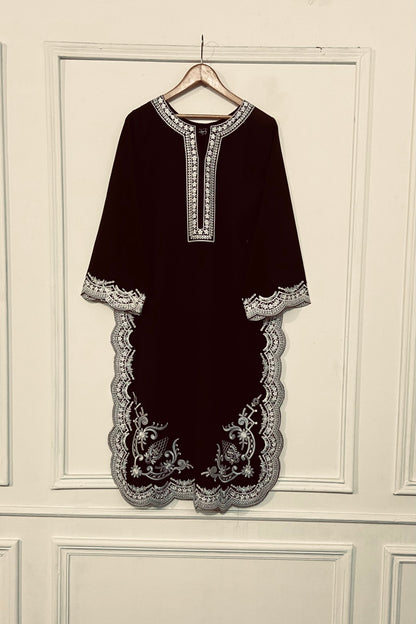 Black & White Embroidery Kurta