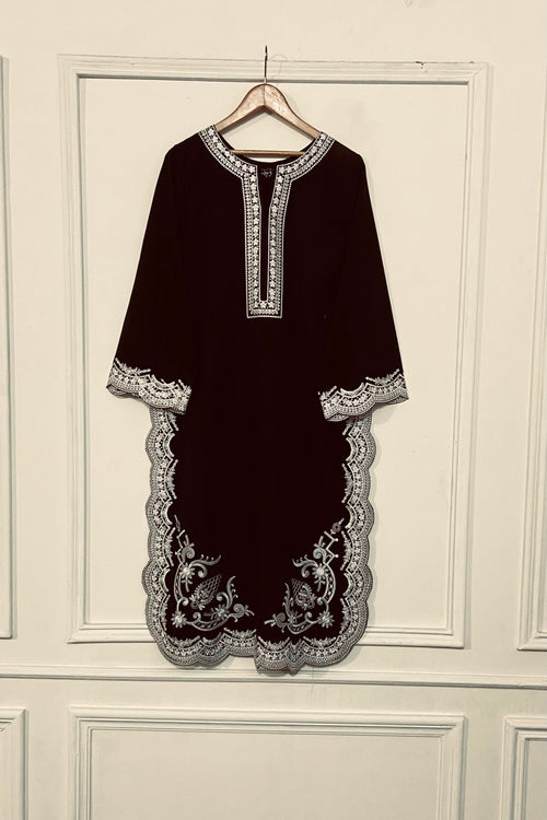 Black & White Embroidery Kurta