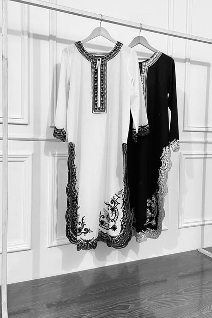 Black & White Embroidery Kurta