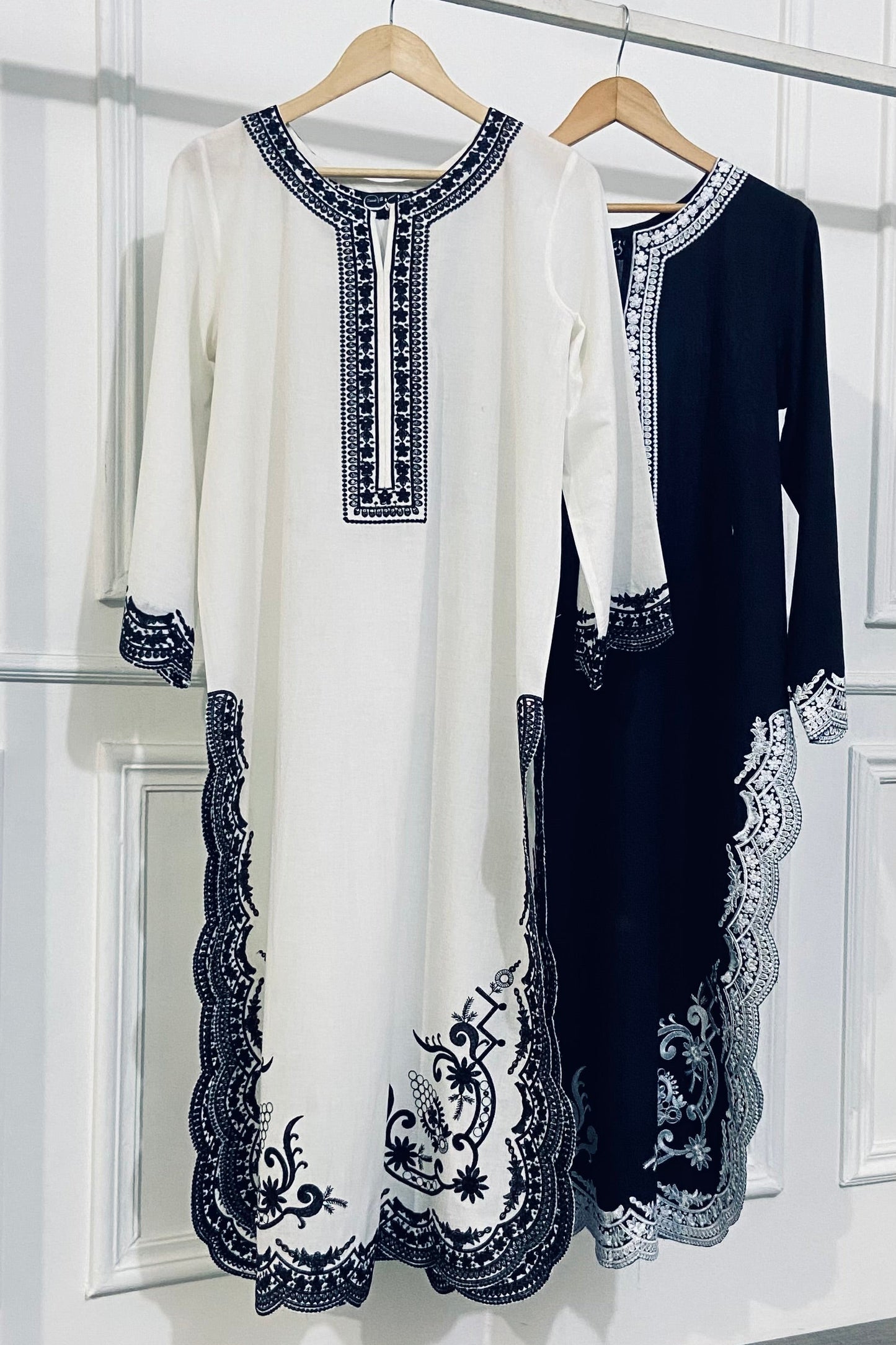White & Black Embroidery Kurta