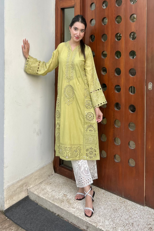OLIVE YELLOW   KAMDANI kurta