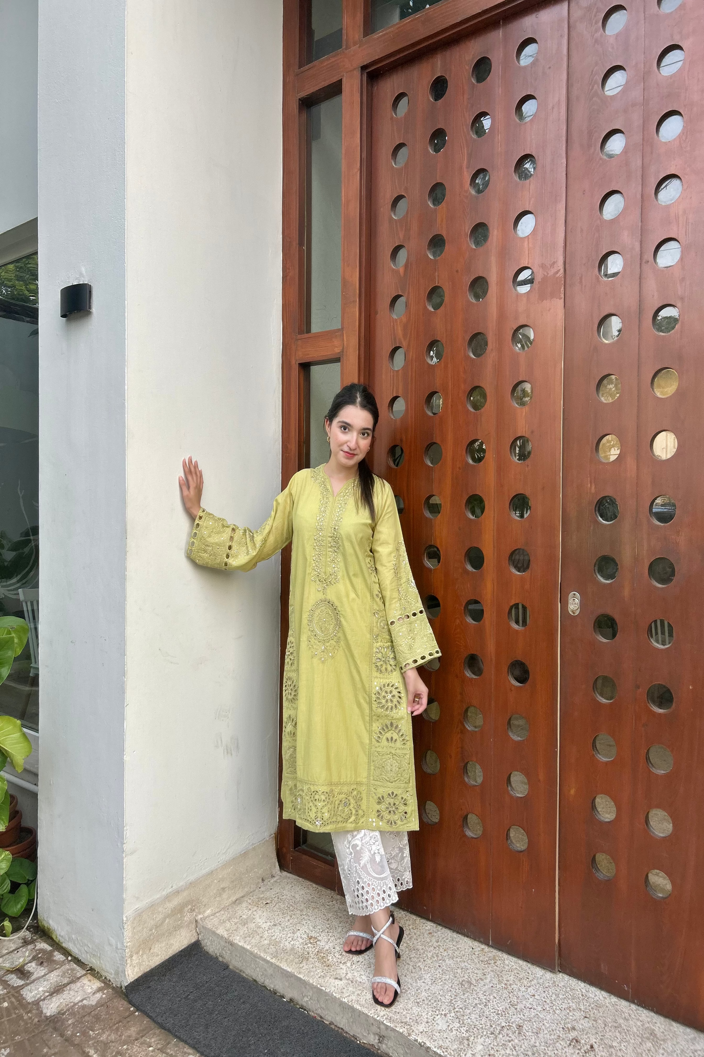 OLIVE YELLOW   KAMDANI kurta