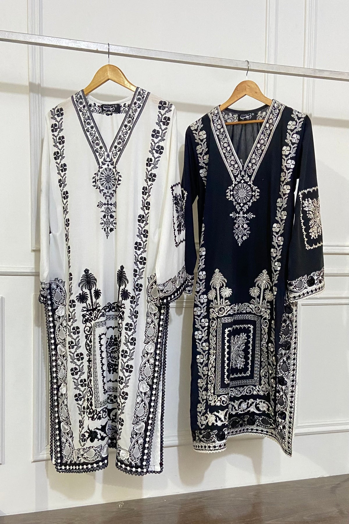 white cross stitch kurta