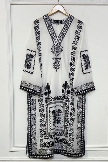 white cross stitch kurta