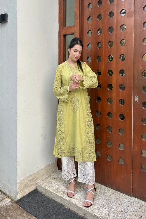 OLIVE YELLOW   KAMDANI kurta
