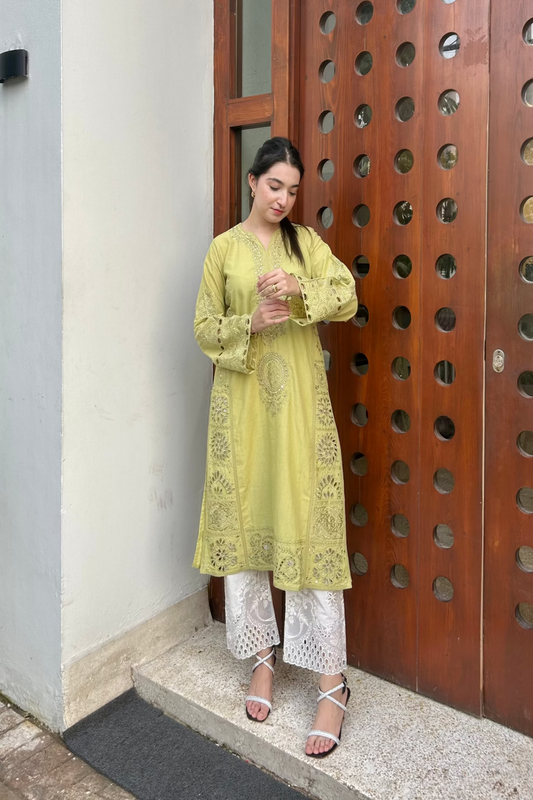 OLIVE YELLOW   KAMDANI kurta