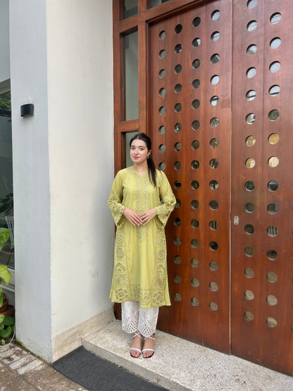 OLIVE YELLOW   KAMDANI kurta