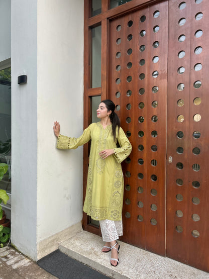 OLIVE YELLOW   KAMDANI kurta
