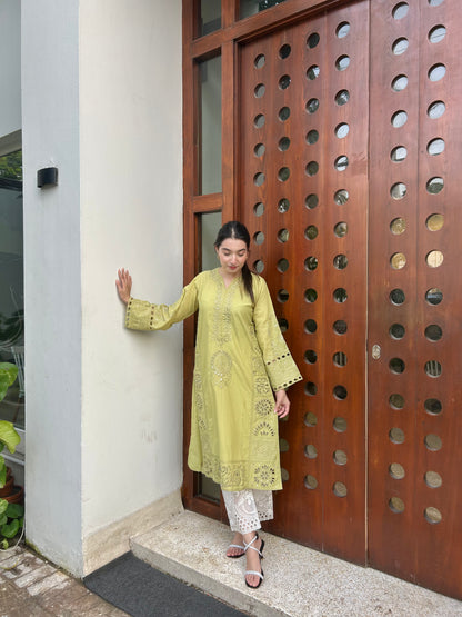 OLIVE YELLOW   KAMDANI kurta