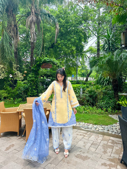 CORAL-YELLOW  WHITE  FARSHI  SHALWAR