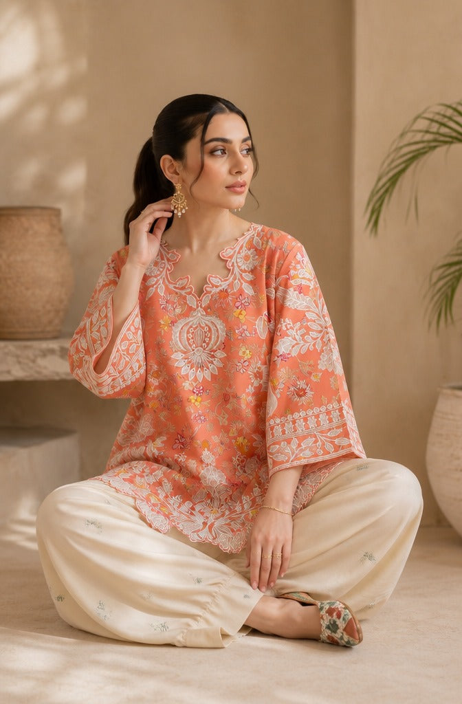 CORAL-PEACH-PRINTED -CO-ORD