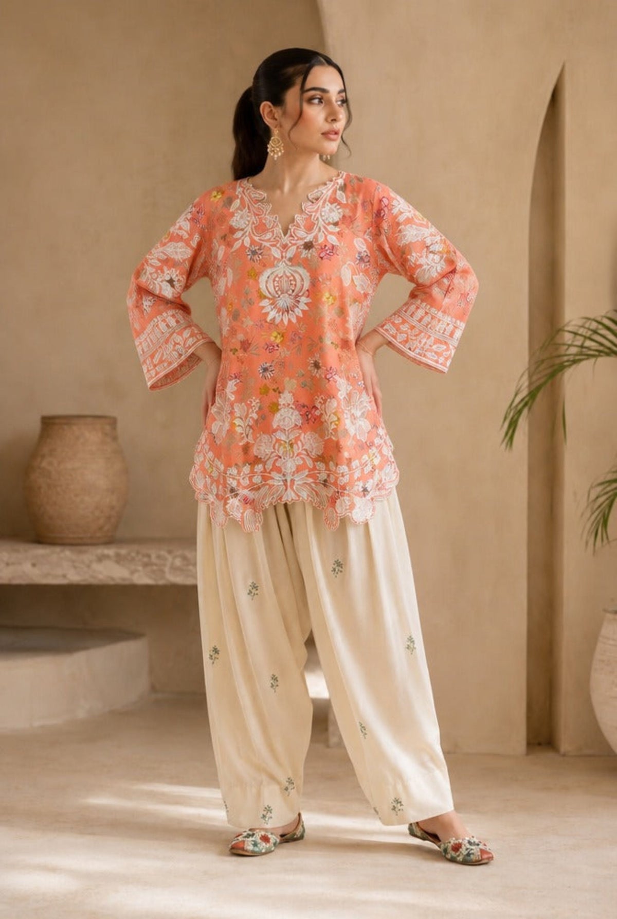 CORAL-PEACH-PRINTED -CO-ORD