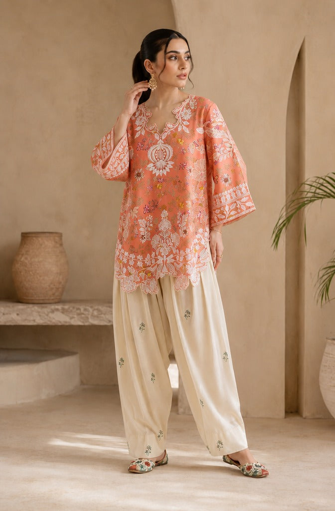 CORAL-PEACH-PRINTED -CO-ORD
