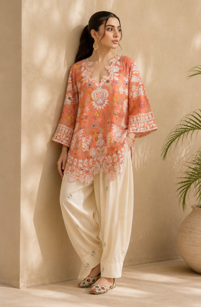 CORAL-PEACH-PRINTED -CO-ORD