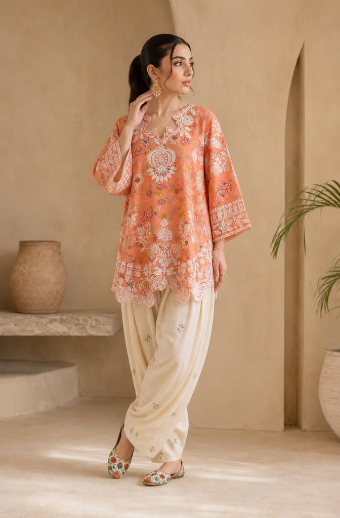 CORAL-PEACH-PRINTED -CO-ORD