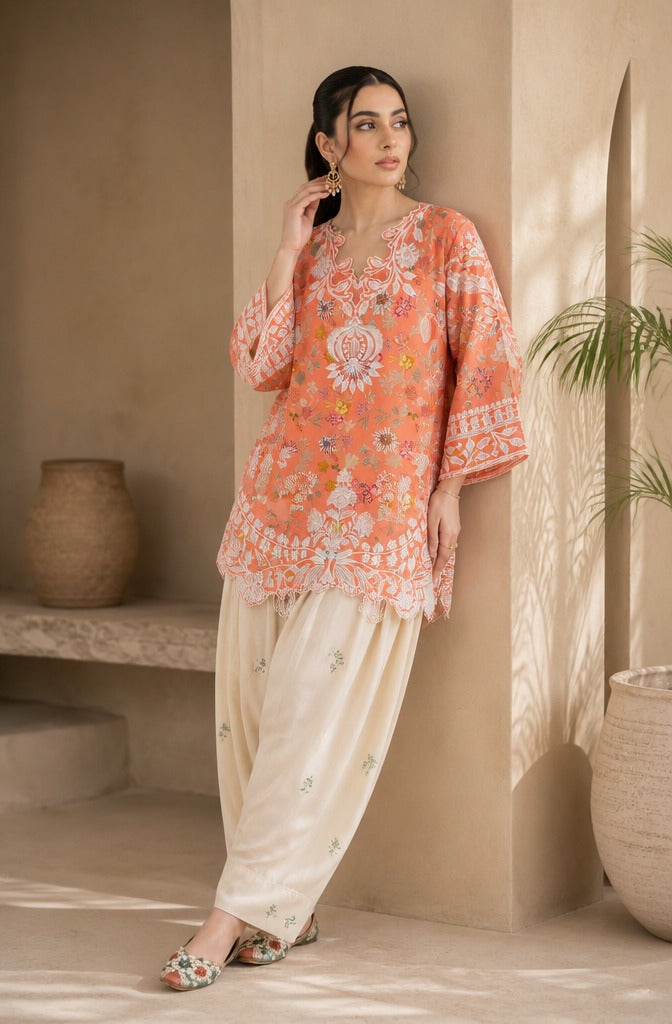 CORAL-PEACH-PRINTED -CO-ORD